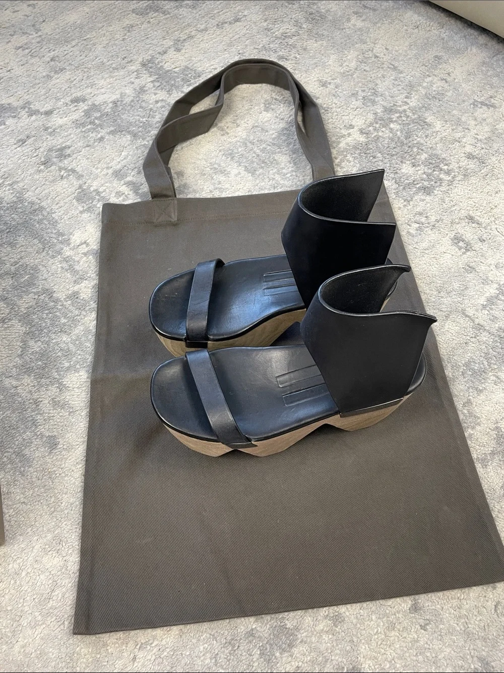 Rare Rick Owens Faun Monster Geta Platform Sandals Black Leather Sz 37 - Picture 2 of 16